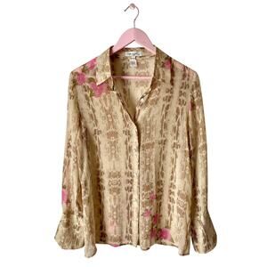 Vintage Spiegel Y2K Sheer Silk Snakeskin & Pink Floral Blouse